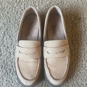 Rachel Zoe Beige Suede Penny Loafers